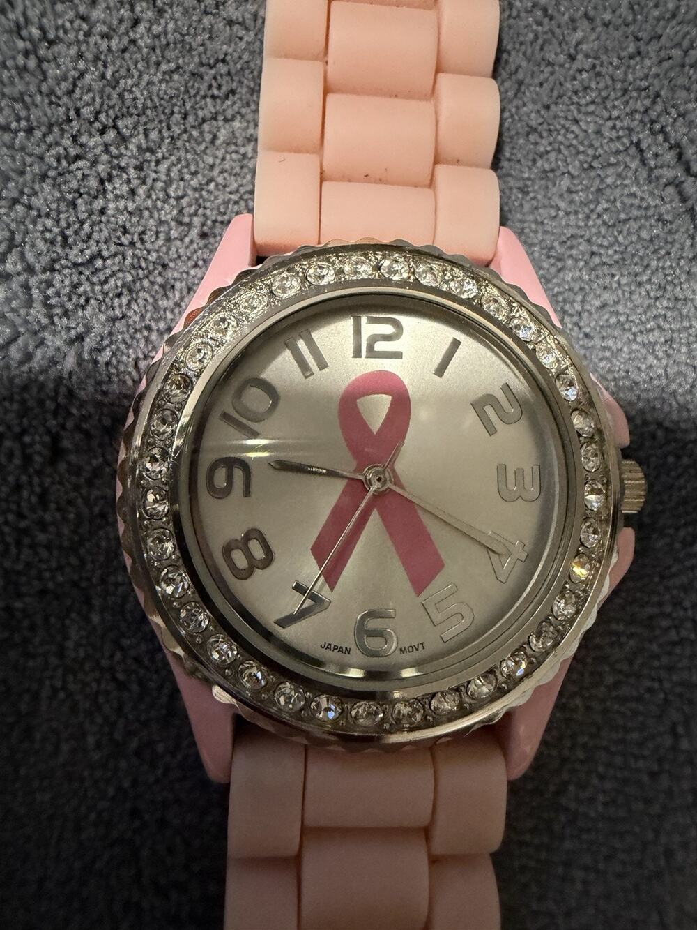 Geneva Rhinestone PINK BREAST CANCER AWARENESS Gel Watch, New